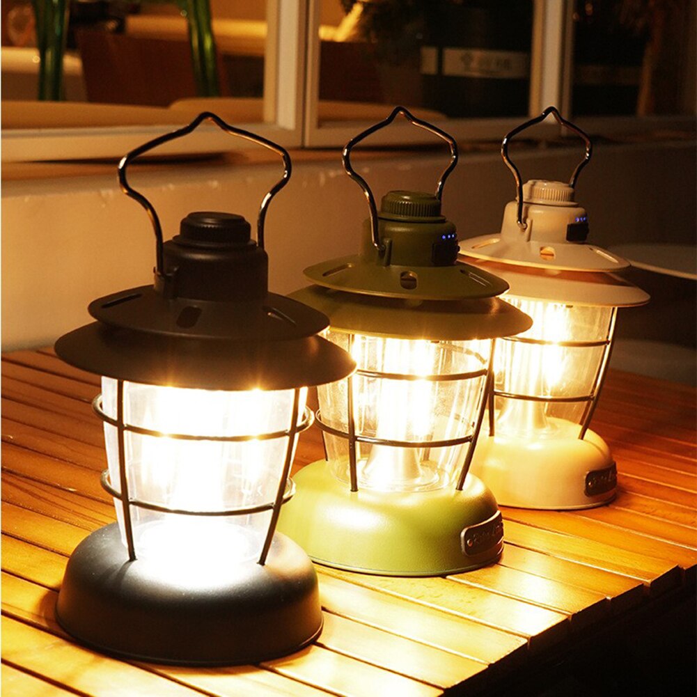 Cheap Goat Tents LED Camping Lamp Lights Type C Charging Camp Tent Light Waterproof Dimming Emergency Lamp Retro Portable Garden Hanging Lantern   